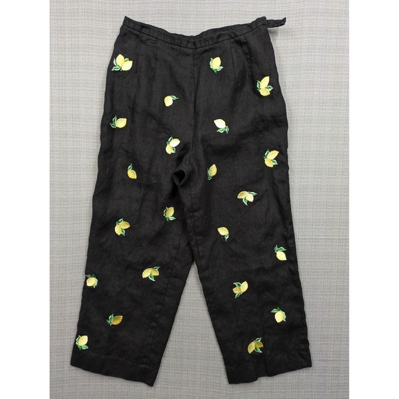 Talbots Other - Talbots Pants Womens 10 Petite Black Irish Linen Embroidered Cropped Summer